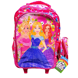 Kit Mochila Carrinho+Lancheira+Estojo Princesas Rosa Vivasol