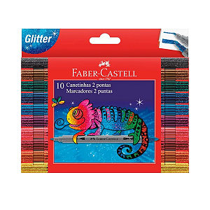 Canetinha 2 Pontas Com 10 Cores Glitter Faber Castell