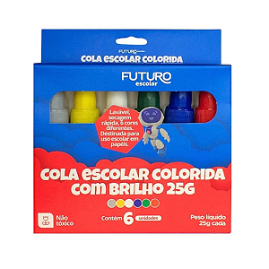 Cola Escolar Colorida 25g C/Brilho 6 Cores Futuro