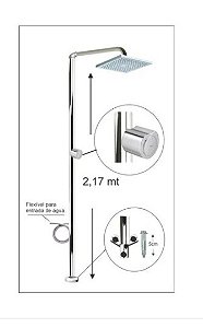 Chuveirão Externo Piscina, Praia, Campo. Aço Inox, Ducha Quadrada. Base parafusada