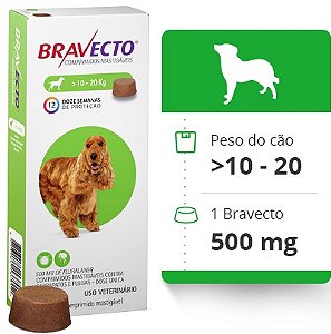 BRAVECTO CÃES 500MG MG PARA COM PESO DE 10 a 20 KG