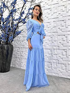 Vestido Isadora longo azul serenity