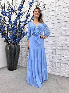 Vestido Isadora longo azul serenity