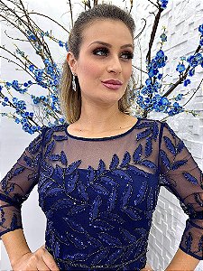 Vestido Clarice longo azul marinho pedraria 38