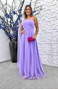 Vestido Valentina longo tule lilás