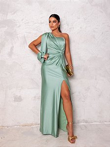 Vestido Lisboa longo verde menta+ Clutch brinde