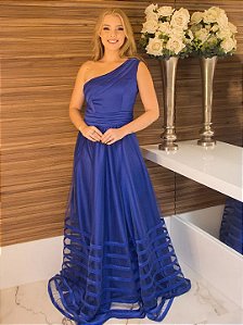 Vestido Siena longo azul royal fita