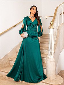 Vestido Bulgária longo verde esmeralda