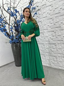 Vestido Damasco bordado manualmente + Clutch Brinde