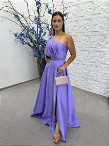 Vestido Maldavia lilás bordado manualmente + Clutch Brinde