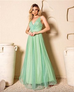 Vestido Suriname verde menta + Clutch brinde