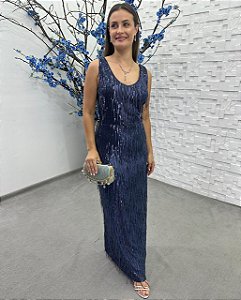 Vestido Bremen azul marinho + Clutch Brinde