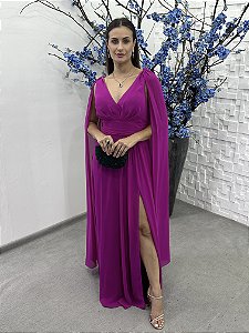 Vestido Bologna rosa fúcsia + Clutch Brinde