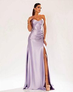 Vestido Raya longo lilás + Clutch Brinde