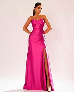 Vestido Raya rosa pink + Clutch Brinde