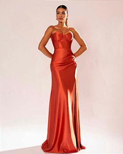 Vestido Raya terracota + Clutch Brinde