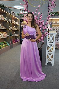 Vestido Veneza lilás bordado manualmente + Clutch brinde