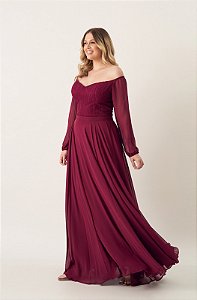 Vestido Alita marsala bordado manualmente + Clutch Brinde