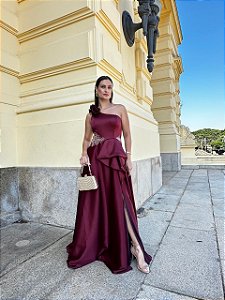 Vestido Buenos Aires marsala bordado manualmente + Clutch brinde