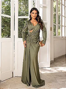 Vestido Romenia verde oliva + Clutch brinde