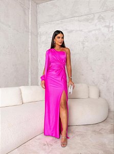 Vestido Lisboa rosa chiclete + Clutch brinde