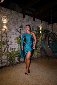 Vestido Edith midi azul petróleo