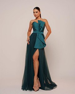Vestido Talín verde esmeralda + Clutch brinde
