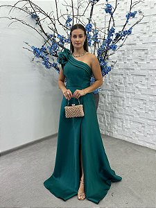 Vestido Osaka verde esmeralda + Clutch brinde