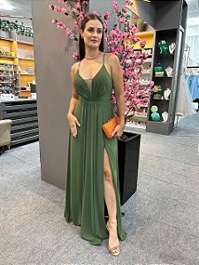 Vestido Alba verde oliva + Clutch brinde