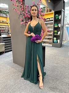 Vestido Alba verde musgo + Clutch brinde