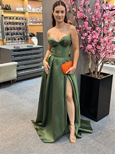 Vestido Rhonda verde oliva + Clutch Brinde