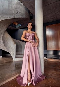 Vestido Rhonda rose + Clutch Brinde