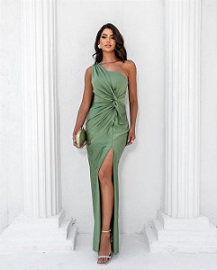 Vestido Alexandria verde folha + Clutch brinde
