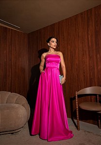 Vestido Amazonas rosa pink + Clutch brinde