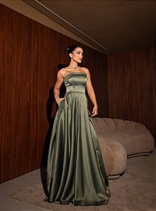Vestido Amazonas verde oliva + Clutch de brinde