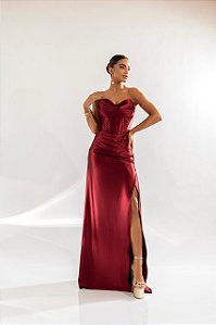 Vestido Aline marsala + Clutch brinde