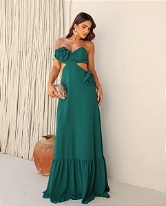 Vestido Andy verde esmeralda + Clutch brinde
