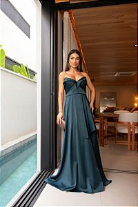 Vestido Dahlia verde musgo + Clutch brinde