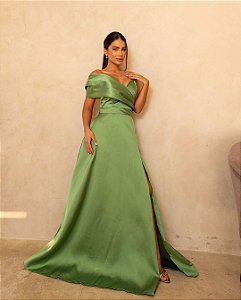 Vestido Sassari verde oliva + Clutch brinde