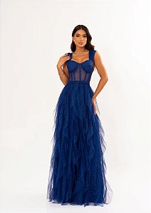 Vestido Aurora azul royal + Clutch brinde