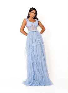 Vestido Aurora azul serenity + Clutch brinde