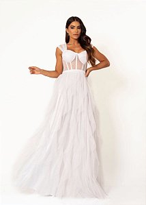 Vestido Aurora branco + Clutch brinde