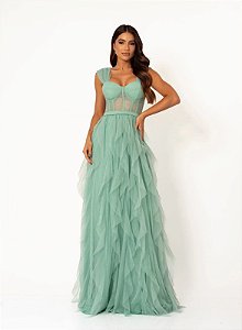 Vestido Aurora verde menta + Clutch brinde