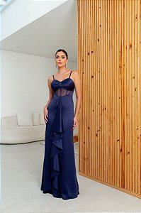 Vestido Débora Azul Marinho + Clutch Brinde