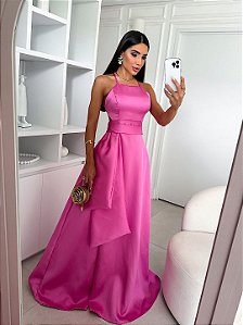Vestido Toledo rosa chiclete + Clutch Brinde