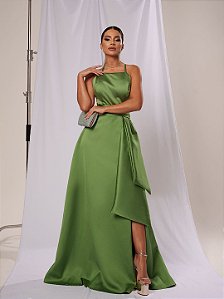 Vestido Toledo verde oliva + Clutch Brinde