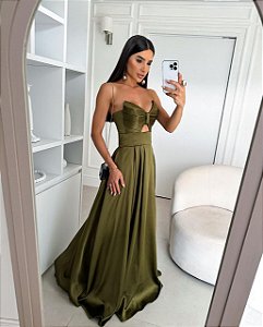 Vestido Suécia verde oliva + Clutch brinde