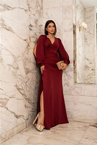 Vestido Bulgária marsala + Clutch Brinde