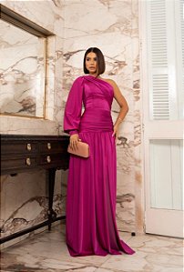 Vestido Faby rosa fúcsia + Clutch Brinde