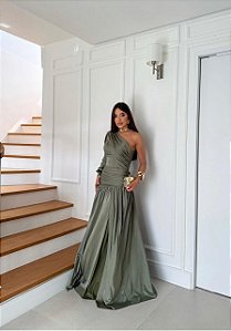 Vestido Faby verde oliva + Clutch Brinde